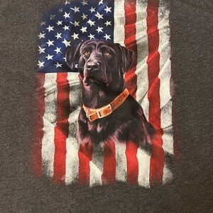 Gray T-Shirt with American Flag and Dog Print